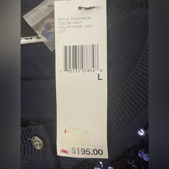 Donna Karan/DKNY silk & knit floral w/sequins blue button down cardigan Size L - Picture 6 of 8